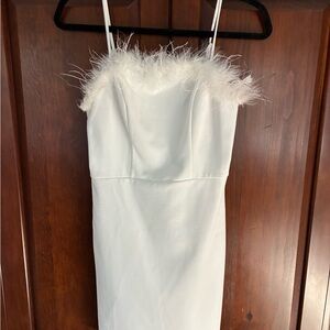 Elegant White Feather-Trim Dresswhite mini dress